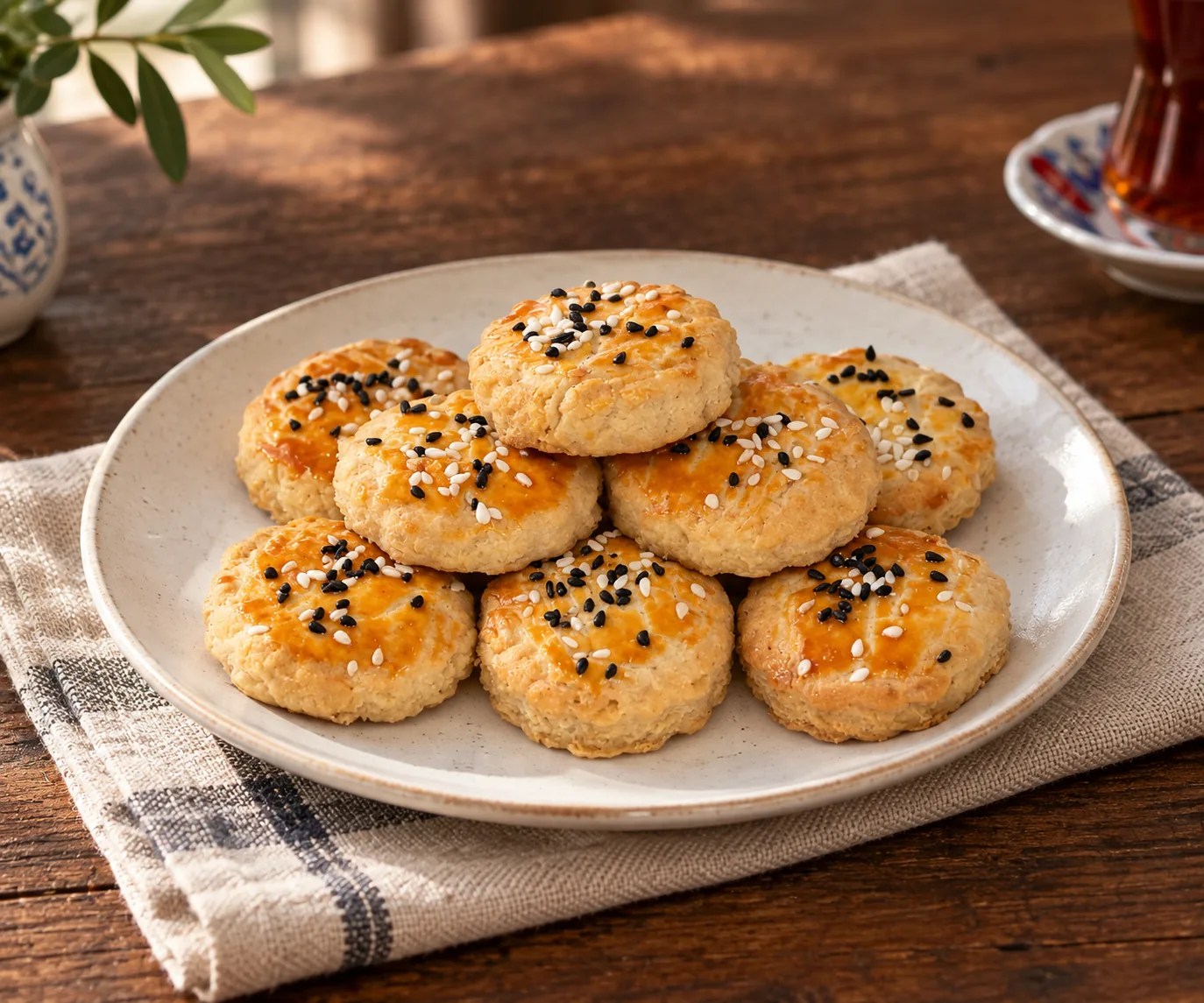 Tabakta susamlı ve çörek otlu tuzlu kurabiyeler